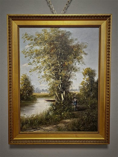 French Antique Barbizon Landscape, 19th Century River Scene, Signed Oil Painting, Rural Nature Artwork, Gold Framed Cottagecore Wall Decor - Etsy UK