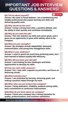 10 Most Important Interview Questions and Answers