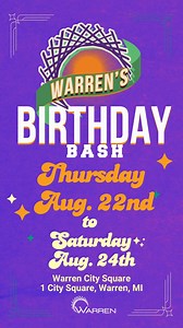 Warren's Birthday Bash is only 2 weeks away! Join us Thursday, August 22nd - Saturday, August 24th at Warren City Square for Carnival Rides, loads of Family Fun at the Kids Zone, FREE Live Music, a Beer Tent, and much more! Don't forget the big Fireworks Show on Friday night and the Polish Day Parade on Saturday afternoon! Plus, this year we are excited to have a Drone Show for the first time ever at Birthday Bash, on Saturday night! Admission & parking are FREE! RSVP to our Facebook event page 