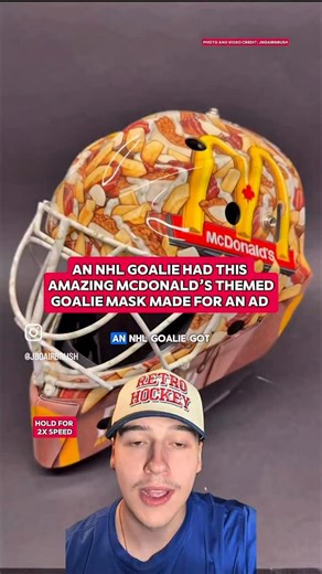 Crash The Blue Paint on Instagram: "A NHL Goalie Has This Amazing McDonald’s Themed Goalie Mask Made for a Commercial! #nhl #goalie #goaliemask #hockey #mcdonalds @jboairbrush @mcdonaldscanada"