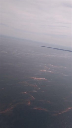 機内から ちょっと心配😵赤潮・・海に赤い線が沢山見えました😢