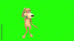 Scared nervous frightened fearful animated cartoon dog hound canine pooch mutt character stands shaking while making conversation movement gestures multiple times in front of green screen background Stock Video