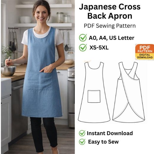 Japanese Cross Back Apron Sewing Pattern PDF | Beginner Friendly Pinafore Style | Easy Kitchen & Craft Apron | Digital Download - Etsy