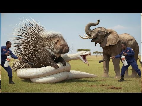 Brave Heroes Save Lonely Elephant from Giant Albino Python Attack