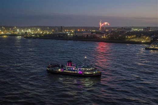 Fireworks over the River Mersey as Royal Iris makes final journey
