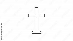 Black line Christian cross icon isolated on white background. Church cross. 4K Video motion graphic animation