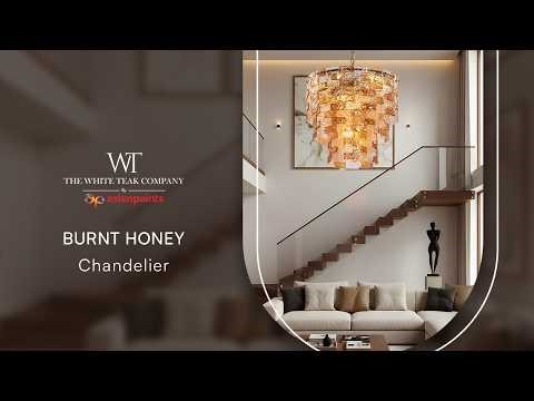 Burnt Honey Gold, Amber, Clear Textured Glass Chandelier | The White Teak Company by Asian Paints