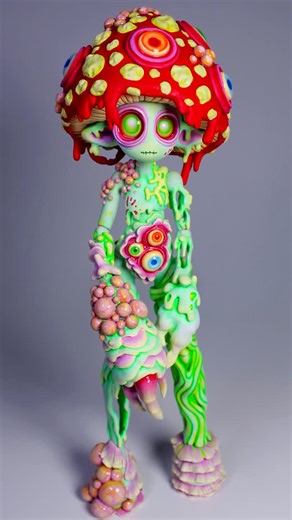 APRIL ROSE on Instagram: "The Cursed Mushroom! 🍄👀 Full video on my YT channel! . . . . . . . . #repaint #ooak #artdoll #characterart Fly Agaric #mushroom sculpture art doll figurine. Custom Monster high doll repaint"