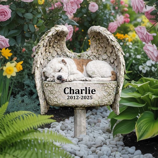 Personalized Pet Memorial Stone, Dog Angel Wings Garden Statue, Custom Pet Grave Marker With Name - Etsy