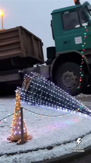 Il détruit un rond-point de Noël avec son camion 🚜🎄 #manifestation #sora2