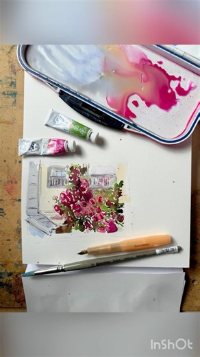 10-minutes watercolor flowers sketch 🩷 ink and aquarelle, tutorial, painting process, sketching