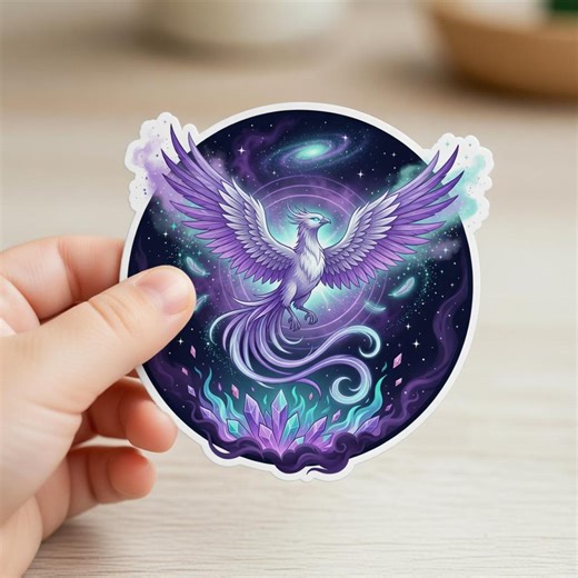 Cosmic Phoenix Sticker, Galaxy Bird Decal, Purple Fantasy Creature, Waterproof Vinyl Sticker - Etsy