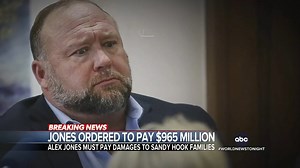 JONES ORDERED TO PAY $965 MILLION: A Connecticut jury ordered conspiracy theorist Alex Jones to pay nearly one billion dollars in damages to families of Sandy Hook victims suffering from his lies about the school massacre. Eva Pilgrim reports. https://abcn.ws/3etFIiH | ABC World News Tonight with David Muir