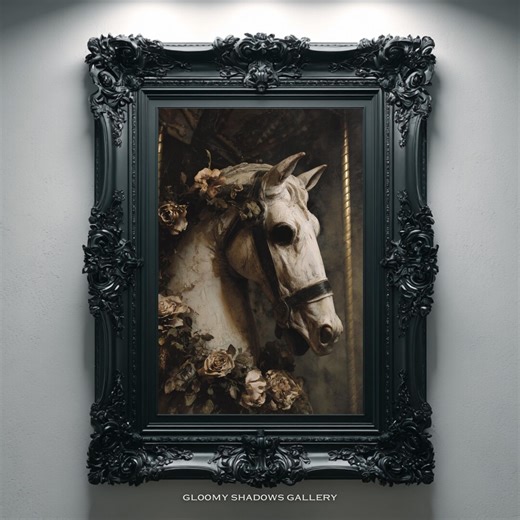 Gothic Carousel Horse Art Print, Dark Fantasy Macabre Wall Decor, Antique Oil Painting, Whimsigoth - Etsy