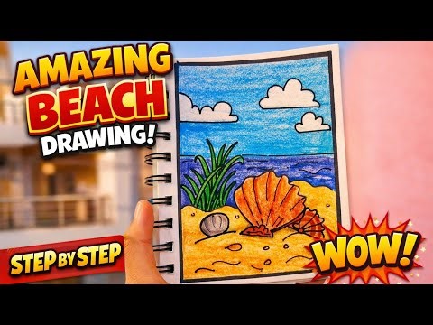 Easy Beach Drawing | Step by Step with pencil colour ✨️ 