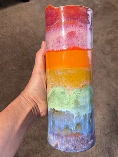 SPECTRUM HIGH FIRING GLAZES | My take on the spectrum floating glaze rainbow🌈🌝 two coats overlapping all the way to the bottom of the pot clay is Hammet from Trinity Ceramics... | Facebook