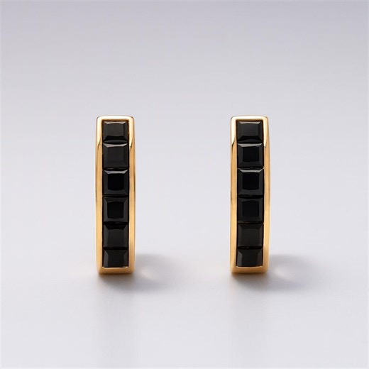 Dainty Gold Filled Black Onyx Huggie Earrings – Minimalist Style - Etsy