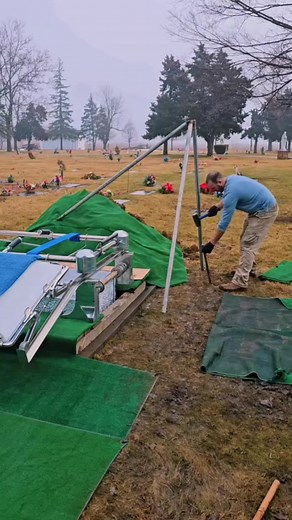 Setting a 15'x28' Committal Service Tent to shield those in attendance at the graveside. #FYP #Venetian #foryou #interment #fyp #Wilbert #muddy #tent #Ovation #graveside #Funeral #WilbertVenetian #graveyard #committalservice #vault #burial #cemetery #equipment #grave #cemeterytok | Austin Edwards