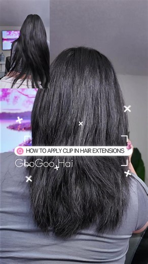 How to apply your clip in hair extensions to blend with your short hair 💇🏻‍♀️🎀 #clipinextensions #googoohairextensions #googoohair #hairextensions #blackhair