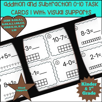 Addition and Subtraction task card 0-10 | with visual supports