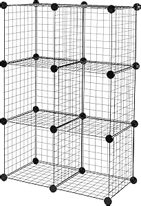 Amazon Basics Cube Wire Grid Stackable Storage Shelves, 6-Cube, 12.6"D x 26"W x 38"H, Black