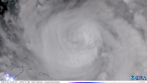 Satellite imagery shows lightning flashes as Hurricane Erin passes near the Caribbean