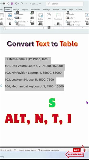 Stop Typing Tables Manually Convert Text to Table in 5 Seconds 😱 #office #shorts #tricks #words