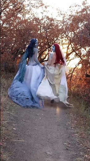 Running slow mo in the Corpse Bride and Wedding Sally dresses