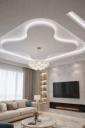 Clean & Modern Gypsum Board Ceiling Design for a Cozy Living Room
