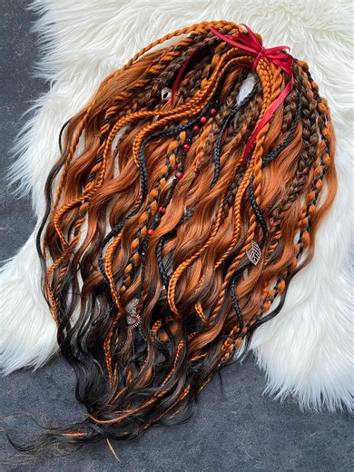 Boho Dread Extensions/ Red Dreadlocks With Braids and Waves. - Etsy