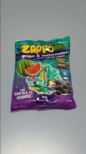 Zappo Grape & Watermelon Sour Flavour Chews Packshot vs Product