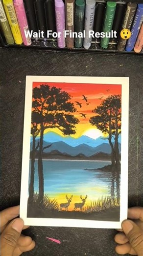 Try Easy deer 🦌& sunset oil pastel art 😍👍 #trendingreels #exploremore #ytgrowth #shots