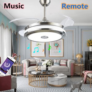 EASYG 42'' Modern Retractable Ceiling Fans with Smart Bluetooth Music Player Chandelier 3 Colors Invisible Blades with Remote Control