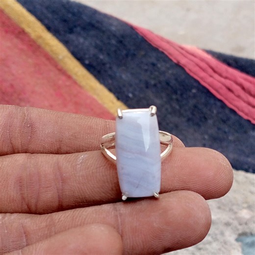 Blue Lace Agate Ring, Handmade Ring, Solid 925 Sterling Silver Ring, Unisex Ring, Gemstone Ring, Statement Ring, Boho Ring, Birthday Gift - Etsy