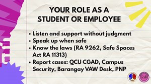 QCU Supports the 18-Day Campaign to End VAWC In observance of the national advocacy campaign held from November 25 to December 12, Quezon City University joins the call to end Violence Against Women and their Children. This period reinforces our commitment to raising awareness, promoting safe spaces, and protecting the rights and dignity of every woman and child. Together, let’s stand for a VAW-free campus and community. #EndVAWC #VAWFreePH #OrangeTheWorld #QCUCares #QCUAdvocates #SafeSpacesPH |