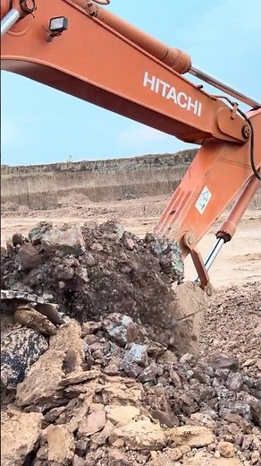 Massive HITACHI ZAXIS 350 Excavator Digging Hard Mud Lakebed with 41 Ton Dump Trucks! #shorts