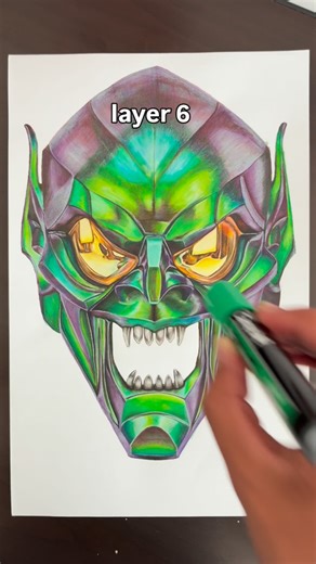 Rishitt Walavalkar on Instagram: "tapping every time she says a dessert I like GREEN GOBLIN - Alcohol markers & colour pencil artwork on paper #marvel #greengoblin #processart #layers #cheesecake"
