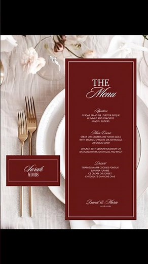 Wedding Menu and Place Card Template, Wedding Planning