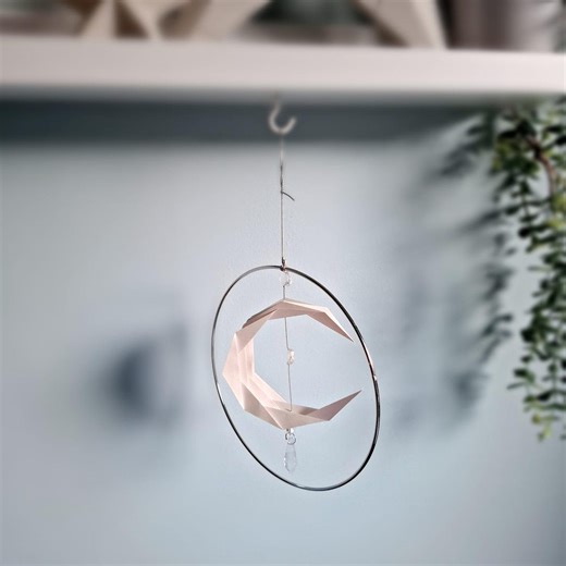 Origami Crescent Moon Crystal Suncatcher Mobile in Opal Ivory, Handmade Witchy Home Decor - Etsy