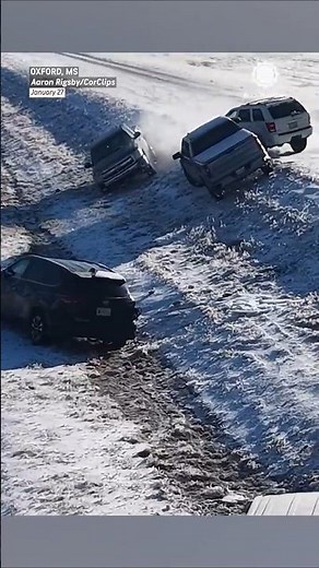 Cars Slide & Slam Into Each Other on Icy Highway