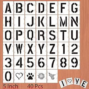 40 Pcs 5 Inch Letter Stencils Numbers Craft Stencils,Reusable Alphabet Templates for Painting on Wood, Wall, Fabric Wood, Wall, Fabric, Rock, Signage