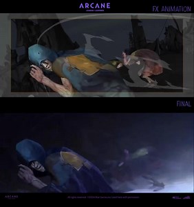 Guillaume Degroote, 2DFX artist on Arcane shows the breakdown process of layering the 2D effects with the 3D animation to show off the final masterpiece of a shot. FX animations by Stephane Chung, Maxime Neaud & Guillaume Degroote Source: https://www.instagram.com/reel/DKpnh5xMkwC/?igsh=NGY3aTBhY2VobGVr #agorastudio #framebyframe #animation #animator #reference #resource #arcane #arcaneseason2 #viktor | Frame by Frame Animation