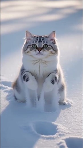 ❄️ Fluffy white cat playing crazy with snow! 🐾😍