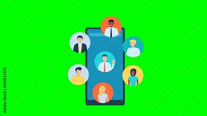 Social media network. Social contacts of people connected by nodes, lines. Lines, circles, flat icons. Connected symbols for digital, interactive, communicative concepts. 2d animation. Alpha channel