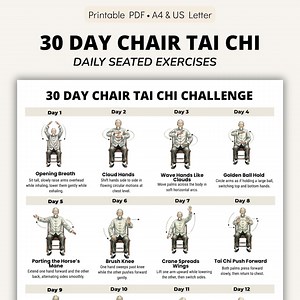 Tableau imprimable du défi de tai-chi sur chaise 30 jours, programme PDF d'exercices de tai-chi assis, programme quotidien d'exercices sur chaise - Etsy France