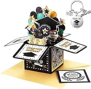 Graduation Card 2024 Graduation Keychain 3D Graduation Cards Greeting Graduation Gift Card with Envelope and Note Card for Graduate College High School Celebrate(Congrats Grad)