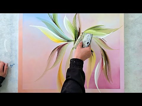 How I Created This Dreamy Sponge Background / Blending Acrylics / Botanical Abstract Painting