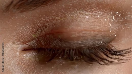 Medium shot of a 3D vision simulator tool showcasing detailed eye anatomy to explain common visual impairments with interactive digital overlays