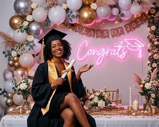 Congrats Cap Neon Sign for Graduation Party Decor | Graduation Neon Light | LED Graduation Neon Wall Decor | Custom Graduation Decoration - Etsy