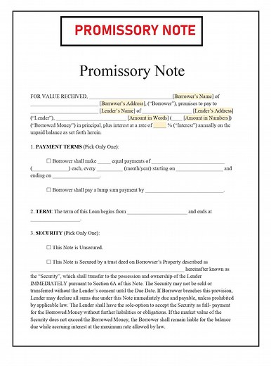 Promissory Note Forms - Promissory Note Templates -PDF and Word Doc - Instant Download - Etsy
